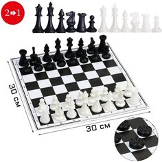 Настольная игра 2 в 1: шахматы и шашки, фигуры пластик, поле картон 30 х 30 см Мастер