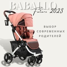 Детская прогулочная коляска Baballo future 2023, Бабало розовый на белой раме, механическая спинка, сумка-рюкзак в комплекте Babalo