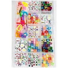 Набор для творчества. Крупные нежные бусины в органайзере с буквами, набор для детского творчества с леской, бусины буквы в наборе Ac Fox