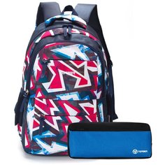 Школьный рюкзак TORBER CLASS X T2602-NAV-BLU-P темно-синий с розовым орнаментом, полиэстер, 45х30х18 см, 17 л + Пенал в подарок!