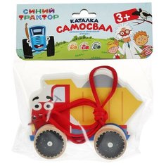 Каталка "Синий трактор самосвал" 12 см. Буратино игрушки из дерева KCT02