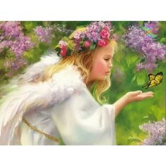 Алмазная мозаика без подрамника 30*40см "Ангел с бабочкой" нет