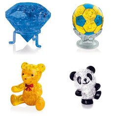 Игрушки детям 3д пазл комплект подарочный 4 пазла Идея подарка классу 8 марта Кристал, Футбольный мяч, Мишка, Панда Со светом Iq Toy