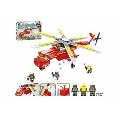 Конструктор блочный Пожарная часть. Вертолет с резервуаром для воды, 352+ деталей, 3 мини-фигурки Нет бренда