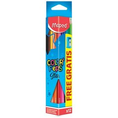 Набор 12 штук - Карандаши цветные MAPED (Франция) "ColorPeps Star", 12 цветов, трехгранные, с точилкой, европодвес