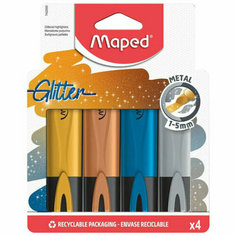 Набор текстовыделителей с блестками MAPED "FLUO PEP"S Glitter" 4 шт, ассорти, линия 1-5 мм, 742000