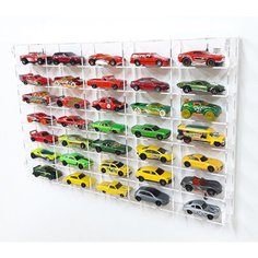 Полка гараж для машинок Hot Wheels 35 ячеек для 1:64 Белая из акрила Fs Masters