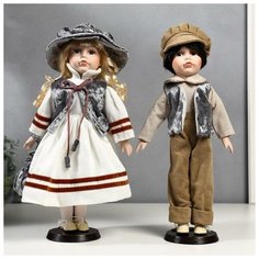 Кукла коллекционная. Парочка "Юля и Юра в плюшевых жилетках". Высота: 40 см. Нет бренда