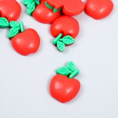 Декор для творчества пластик "Красное яблоко с листиками" набор 10 шт 3х1,7 см 9284128 Сима ленд