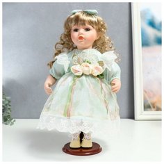 Кукла коллекционная керамика "Джудит в нежно-мятном платье с цветочками" 30 см Noname