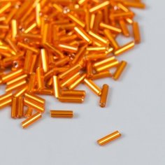 Бисер стеклярус 0,1 грамм , размер 3", 6 мм, оранжевый , для рукоделия, плетения, вышивания Нет бренда