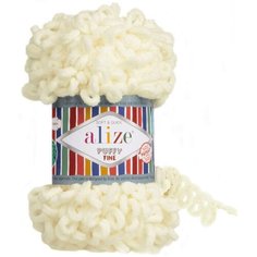 Пряжа Alize Puffy fine молочный (62), 100%микрополиэстер, 14,5м, 100г, 5шт
