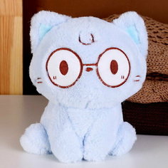 Мягкая игрушка "Кот" в очках, 20 см, цвет голубой Сима ленд