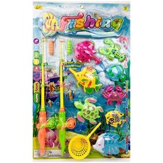 Игровой набор для ванной рыбалка 8003K Fishing, Flimanyuan 11 предметов, 2 удочки, сачок, 4 рыбки, черепашка, рак, скат, краб, игрушка для купания, 6