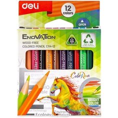 Карандаши цветные 12 цветов Deli Enovation mini (L=90мм, 3гр), 24 уп.