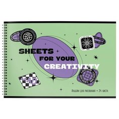 Альбом для рисования А4, 24л schoolформат Прикольные Стикеры (100 г/кв. м, спираль, мелованный картон, сплошной Уф-лак)