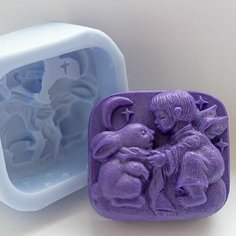 Силиконовая форма для мыла Малыш и кролик, для свечей гипса 1шт 6,5 * 6 * 2,5 см Нет бренда