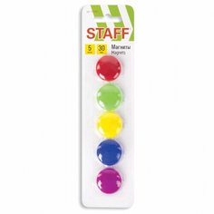 STAFF Магниты BASIC 30 мм, набор 5 шт, ассорти, 237482