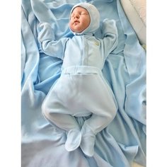 Комплект на выписку для мальчика, комплект для новорожденного, 4 предмета (боди, ползунки, чепчик, пеленка), цвет голубой Fleole