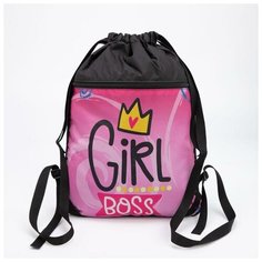 Мешок для обуви, отдел на шнурке, наружный карман, цвет чёрный/розовый Sacvoyage