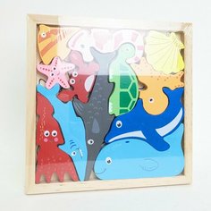 Деревянный сортер для малышей монтессори тематика морские животные /вкладыши с выкладкой тетриса- головоломка 17 см высотой ,10 предметов Нет бренда