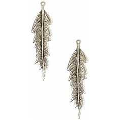 Подвеска перо среднее 63,5х18х2,5 мм, отверстие - 2 мм, сплав олова с покрытием "старинное серебро", 2 шт. Kaboshon.Ru