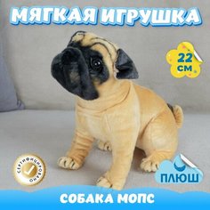 Мягкая игрушка Собака Мопс для девочек и мальчиков / Плюшевая Собачка для детей KiDWoW хаки 22см