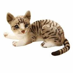 Мягкая игрушка Кошечка лежачая 30 см коричневая полосатая китай