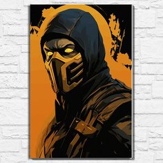 Картина по номерам на холсте игра Mortal Kombat Скорпион (Scorp, PS, PC, XBOX, Switch) - 12600 В 60x40 Бруталити
