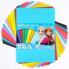 Картон цветной, 18 листов, 18 цветов, 140 грамм/м2, А3, Холодное сердце Disney
