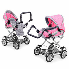 Коляска зима-лето 9346W для кукол, металл. с люлькой-переноской, с корзиной, цвет серо-розовый Melobo / Melogo