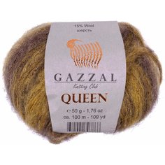Пряжа Gazzal Queen горчично-коричневый меланж (2764), 15%шерсть/35%полиэстер/15%металлик/35%акрил, 100м, 50г, 2шт