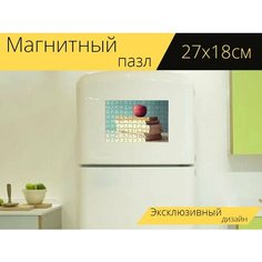 Магнитный пазл "Книги, куча, яблоко" на холодильник 27 x 18 см. Lots Prints