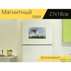 Магнитный пазл "Мотокросс, акробатика, запустить" на холодильник 27 x 18 см. Lots Prints