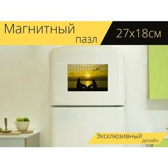 Магнитный пазл "Дети, женщина, силуэт" на холодильник 27 x 18 см. Lots Prints