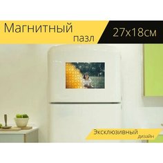 Магнитный пазл "Женщина, гавайская гитара, красота" на холодильник 27 x 18 см. Lots Prints