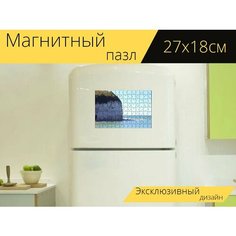 Магнитный пазл "Пляж, дома, морской берег" на холодильник 27 x 18 см. Lots Prints