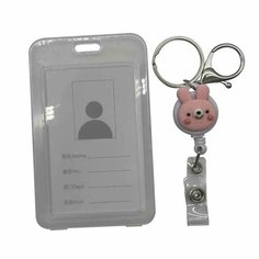 Картхолдер на рулетке с карабином №1 School Зайка, трос 45 см Noname