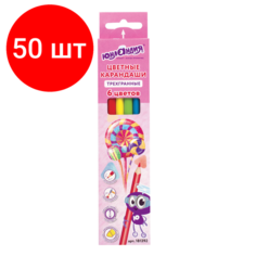 Комплект 50 шт, Карандаши цветные юнландия "сладкие истории", 6 цветов, трехгранные заточенные, 181392