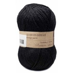 Пряжа Пехорка Конопляная черный (002), 70%хлопок/30%конопля, 280м, 50г, 3шт