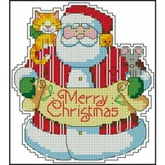 Набор для вышивания крестом, "Кот, Санта и мышь", 8х9 см, 95008, Amishop