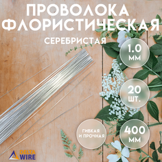 Проволока флористическая, 20 штук 1,0 мм 40 см, Проволока для рукоделия, для букетов, для украшений, Серебристая, Delta-Wire