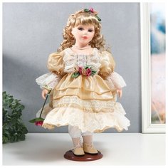 Кукла коллекционная керамика "Нина в карамельном платье, в цветочном венке" 40 см Dreammart