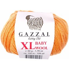 Пряжа Gazzal Baby Wool XL оранжевый (837), 40%шерсть мериноса/20%кашемирПА/40%акрил, 100м, 50г, 3шт