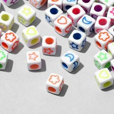 Бусина из акрила "Рисунки" микс, кубик 6*6мм, набор 10г, цвет микс (комплект из 17 шт) Queen Fair