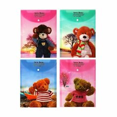 Папка-конверт на кнопке формат А4 180мкр микс вертикальная Мишки, 12 штук Calligrata