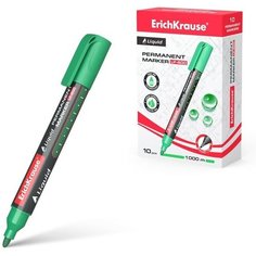 Маркер перманентный ErichKrause Liquid LP-600, 2.25 мм, жидкие чернила на спиртовой основе, зелёный, 10 штук