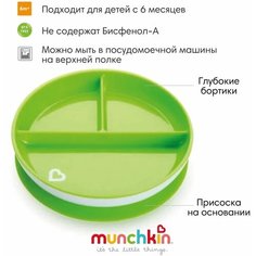 Тарелка детская на присоске секционная Munchkin, Stay Put™ зеленый, 6+ мес.