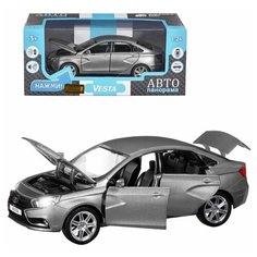 Машинка металлическая Автопанорама Lada Vesta седан,1:24, открываются 4 двери, капот, багажник, свет, звук, резиновые колеса