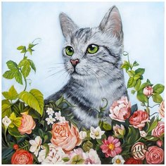 Алмазная мозаика Гранни "Кот в саду" (Ag2499) полная выкладка, 38*38см, квадратные стразы